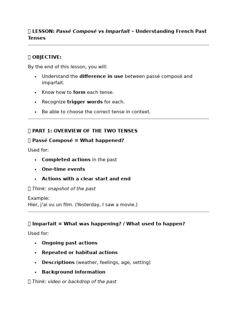 Passé Composé vs Imparfait en Français | PDF | Grammaire | Linguistique