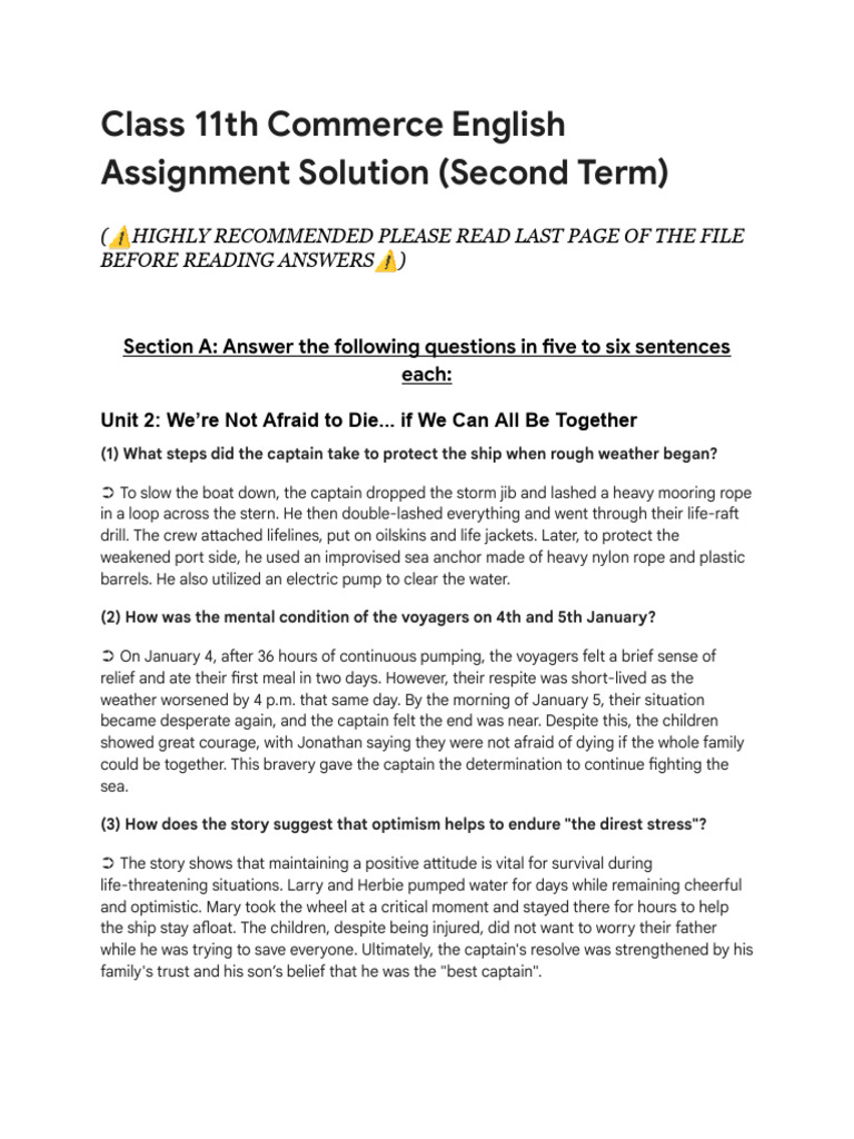 Class 11 Commerce English Assignment Solutions | PDF | Thought | Poetry