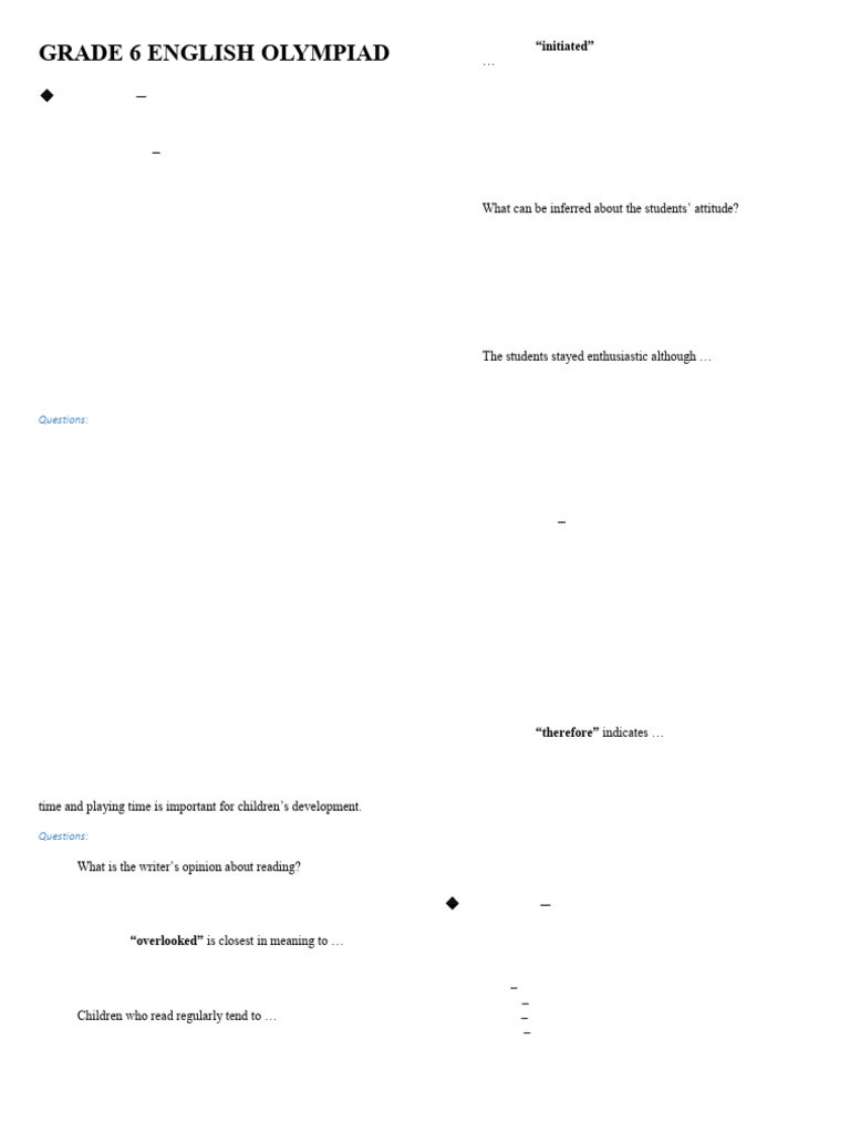 Grade 6 English Olympiad | PDF | Punishments | Teachers
