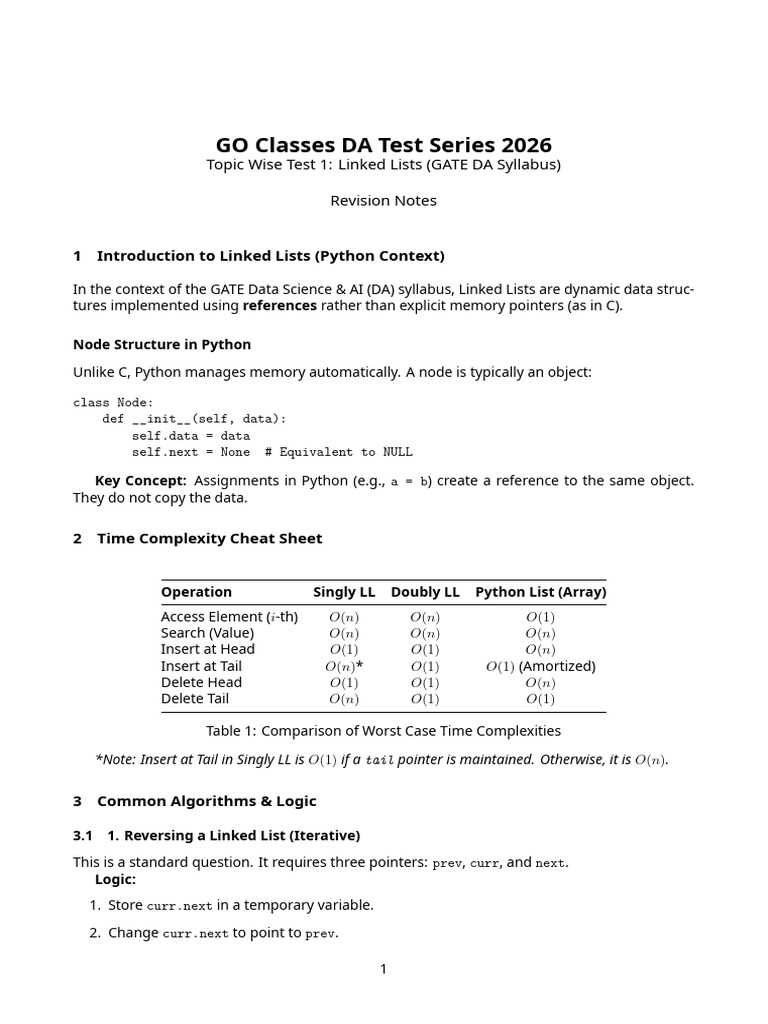 Linked Lists for GATE DA 2026 Exam | PDF | Queue (Abstract Data Type ...