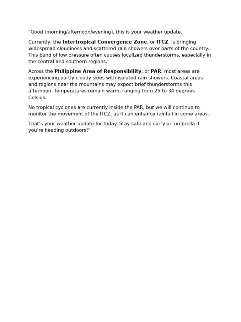 Today's Weather Update: Rain and Thunderstorms | PDF