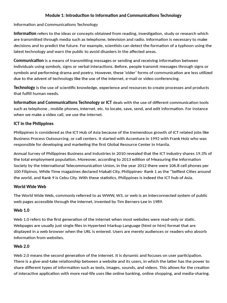 Introduction to Information and Communications Technology | PDF | World ...