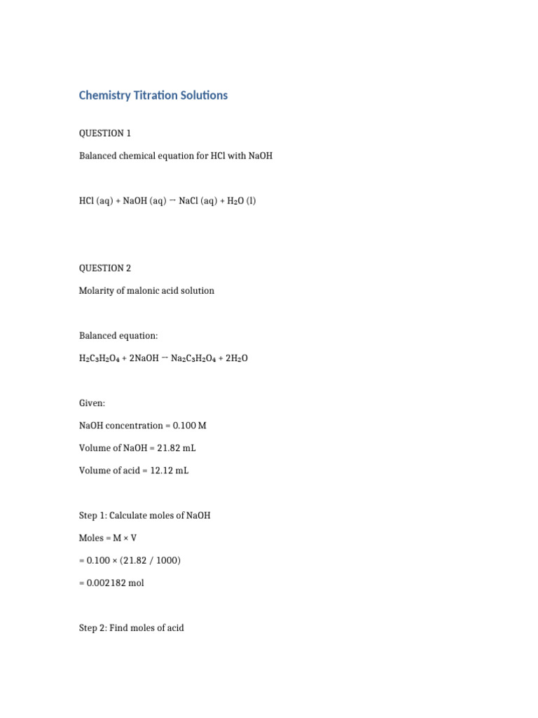 Chemistry Titration Solutions | PDF