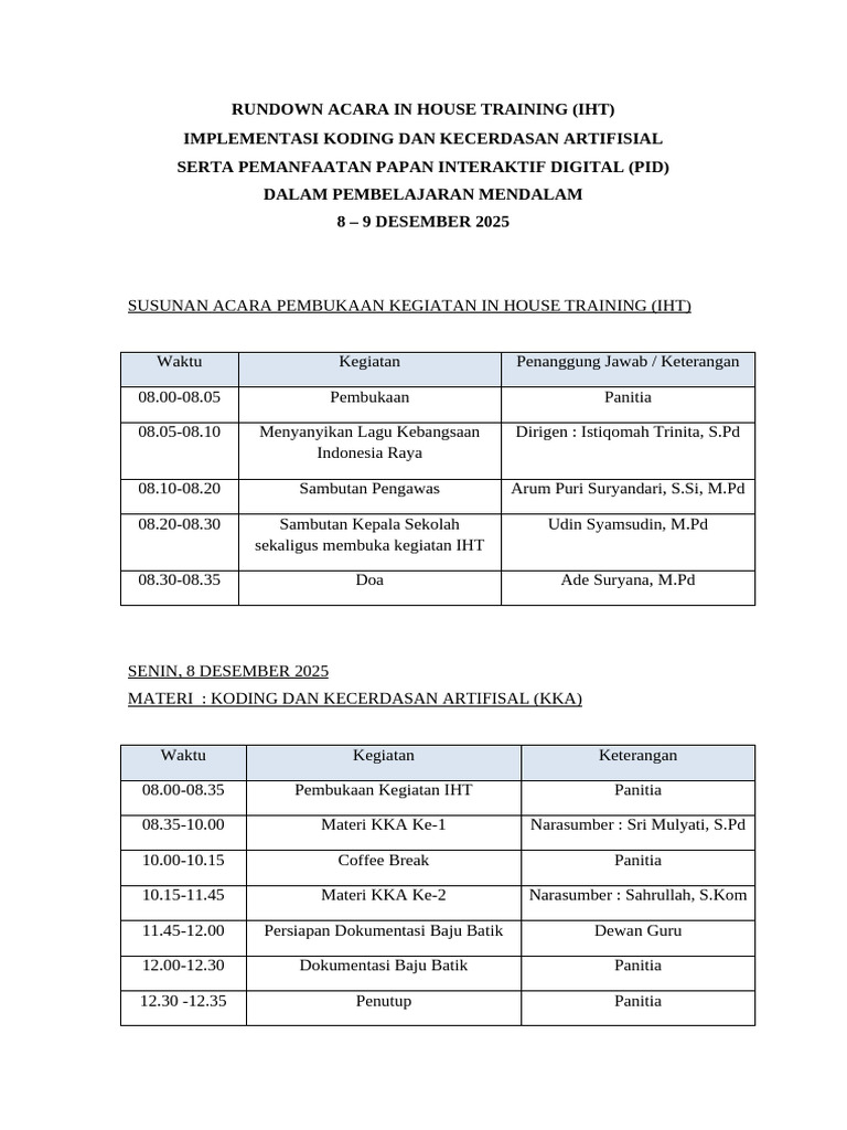 Rundown IHT Koding dan AI 2025 | PDF