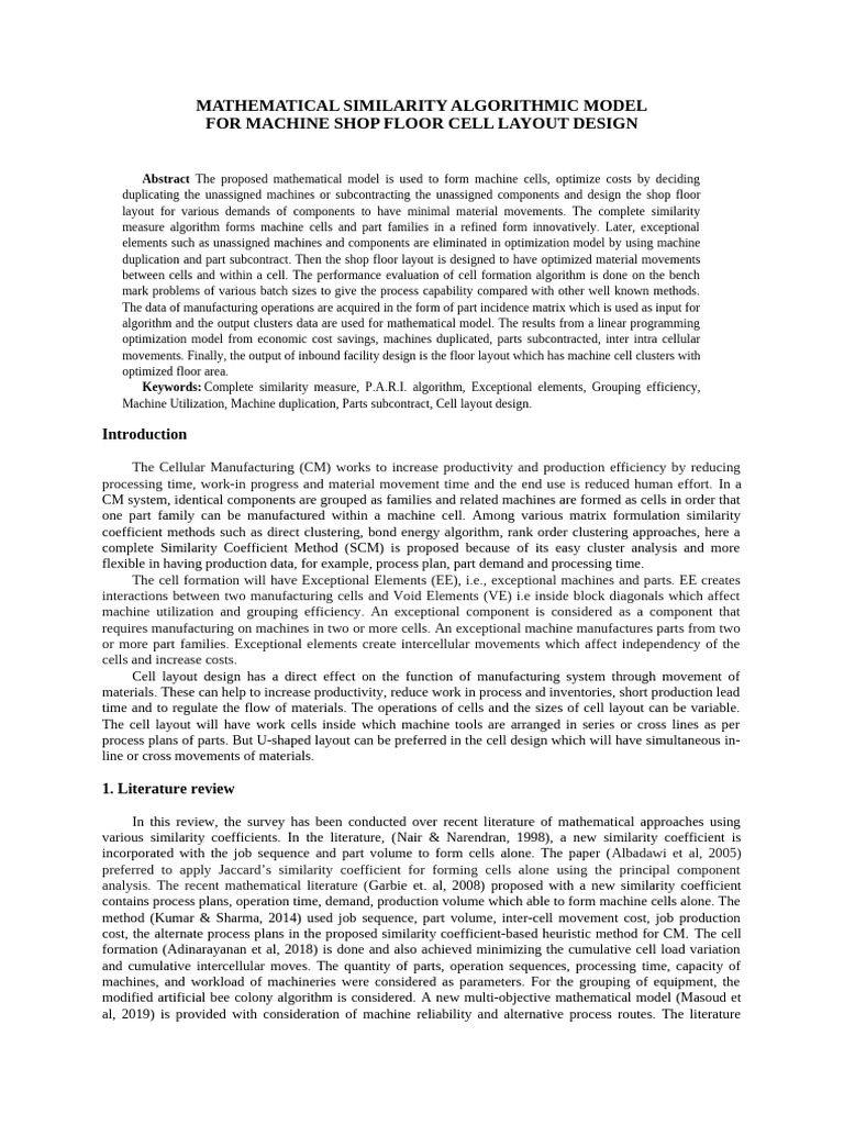 Optimizing Machine Shop Floor Layout Design | PDF | Matrix (Mathematics ...