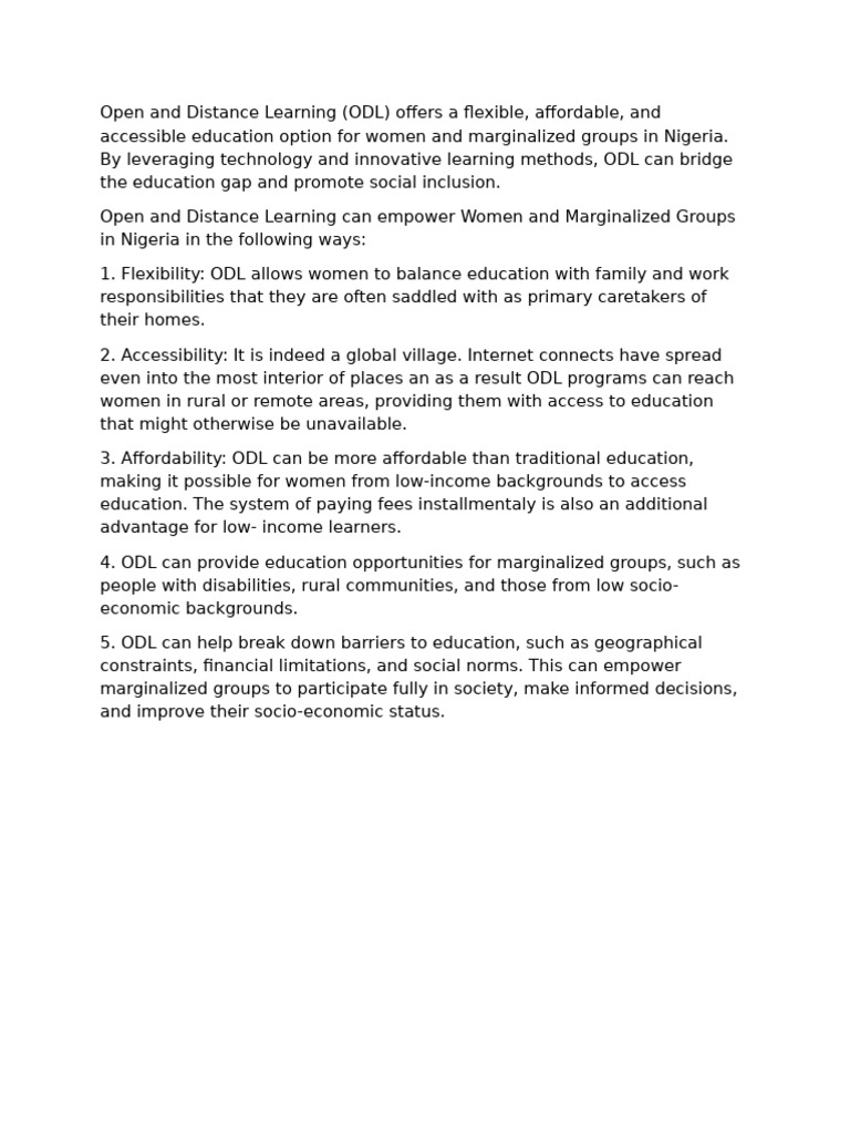 Empowering Women in Nigeria through ODL | PDF | Distance Education ...