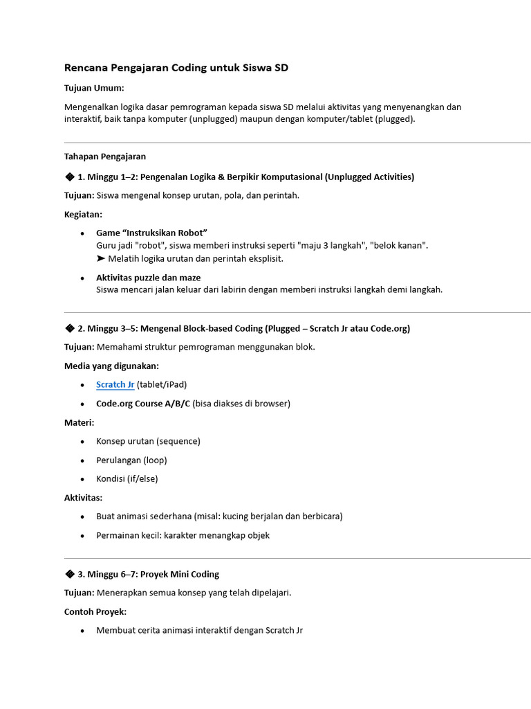Rencana Pengajaran Coding SD Interaktif | PDF