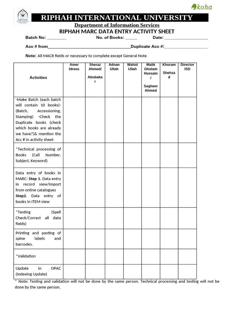 MARC Data Entry Activity Sheet Guide | PDF