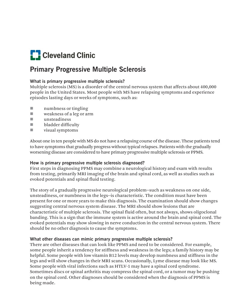Primary Progressive MS | Multiple Sclerosis | Neurology | Free 30-day ...