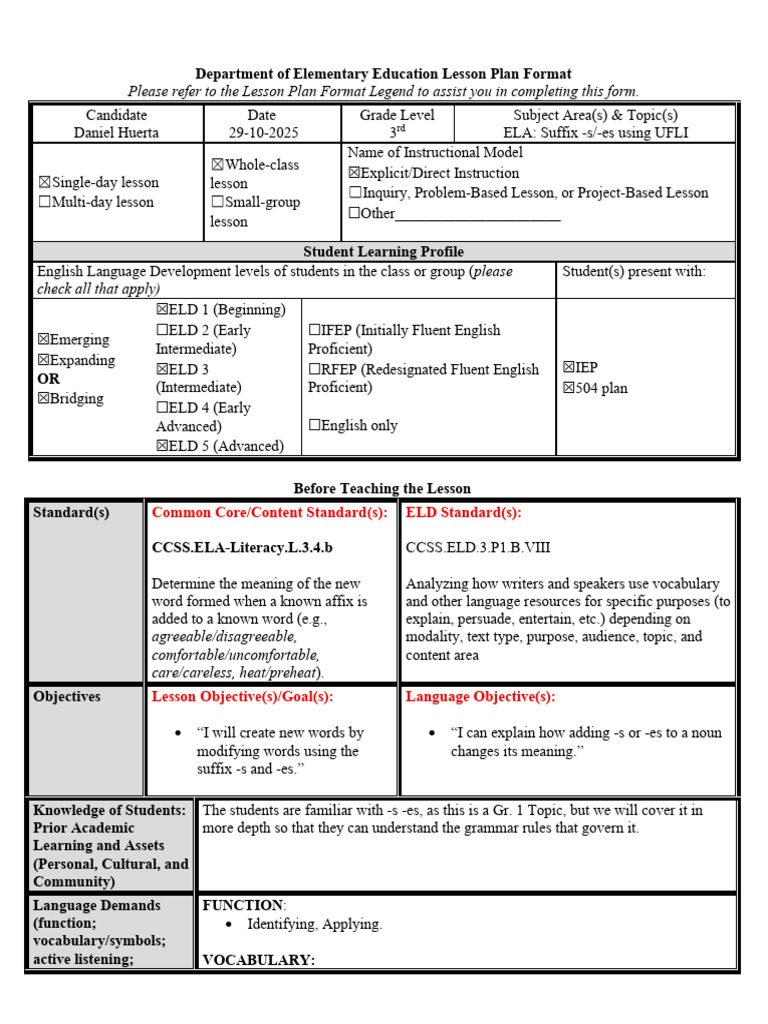 3rd Grade ELA Lesson Plan: Suffixes | PDF | English Language | Word