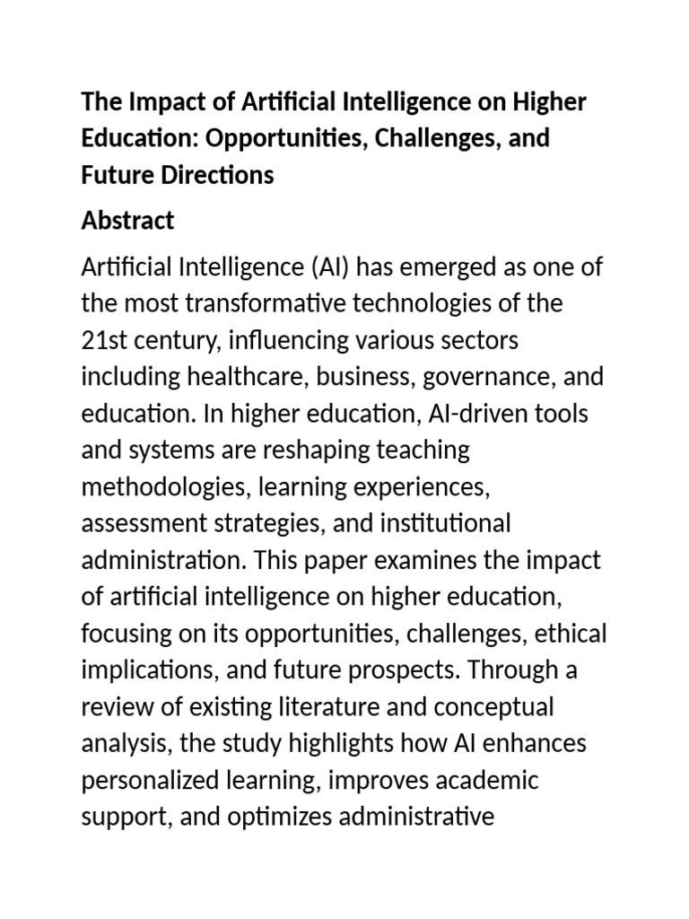 The Impact of Artificial Intelligence on Higher Education | PDF ...