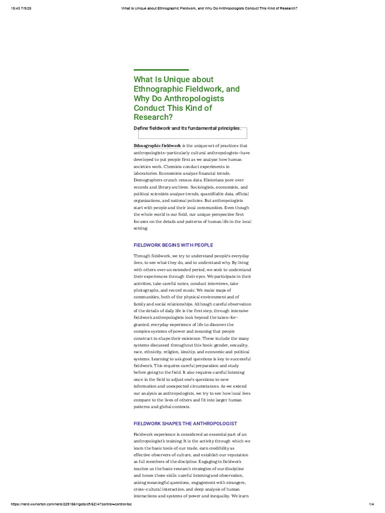 Understanding Ethnographic Fieldwork | PDF | Field Research | Anthropology