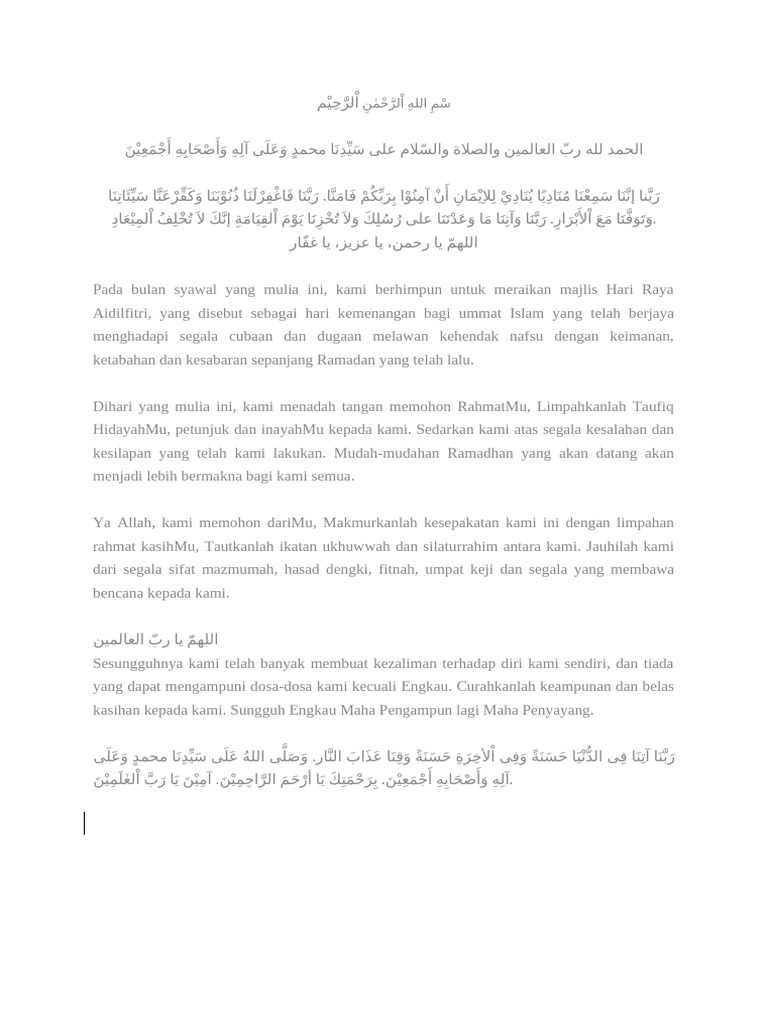 Doa dan Harapan di Hari Raya Aidilfitri | PDF