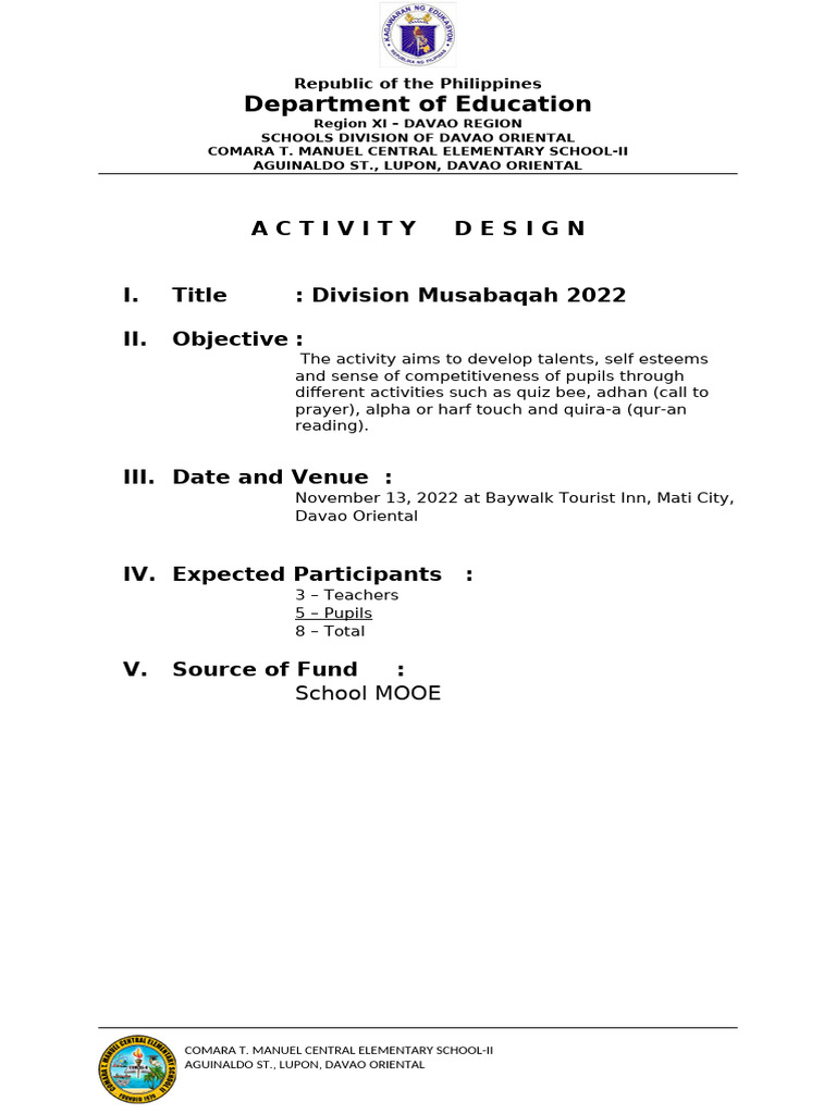 Division Musabaqah 2022 Activity Plan | PDF | Government | Philippines