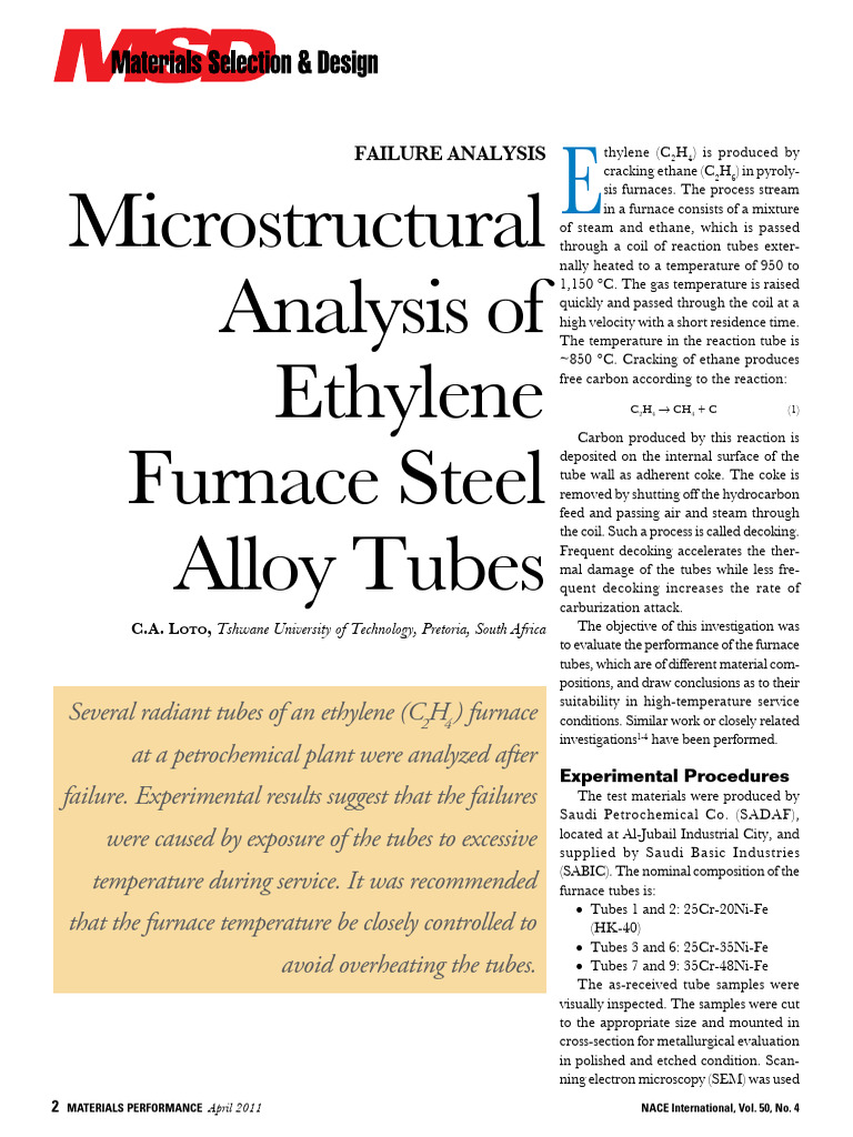 Microstructural Analysis of Ethylene Tubes | PDF | Alloy | Scanning ...