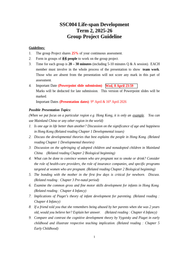 SSC004 Life-span Development Project Guide | PDF | Early Childhood ...