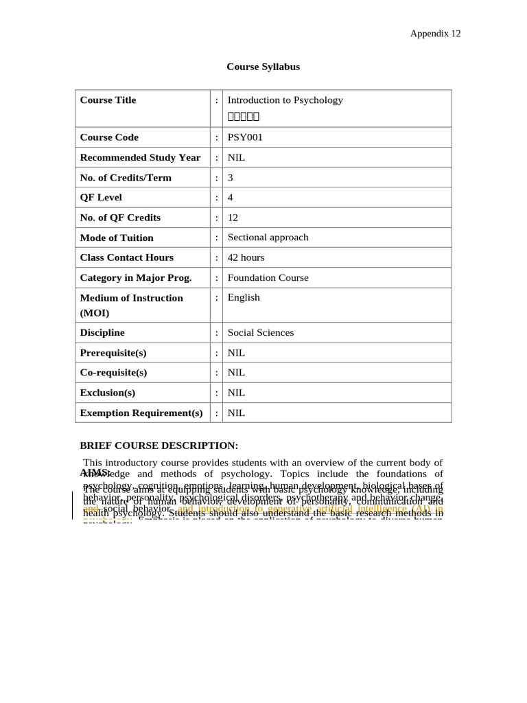 Introduction to Psychology Course Overview | PDF | Psychology | Plagiarism