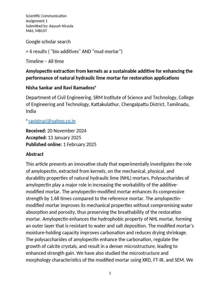 Assignment 1 Scientific Communication | PDF | Mortar (Masonry) | Lime ...