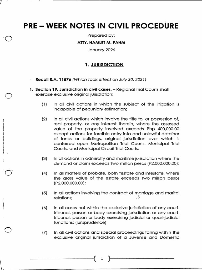 Pre Week Ntoes in Civil Procedure | PDF