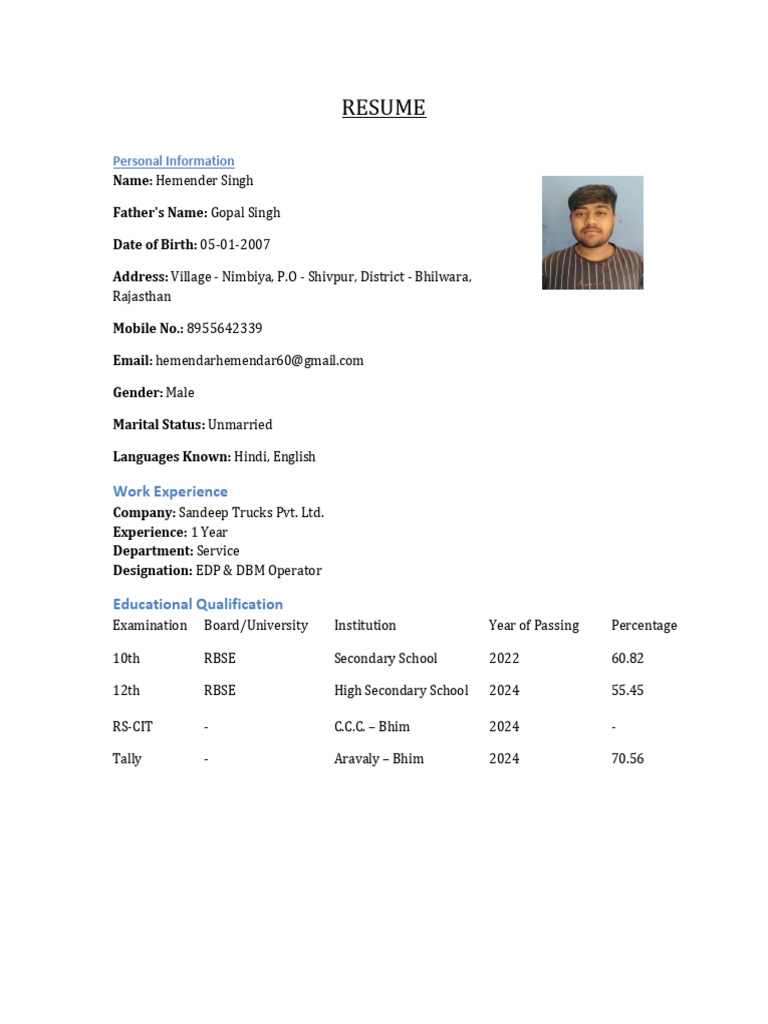 Hemender Singh Resume | PDF