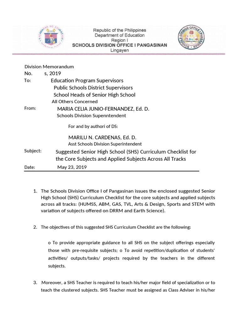 SHS Curriculum Checklist Overview | PDF | Learning | Human Communication