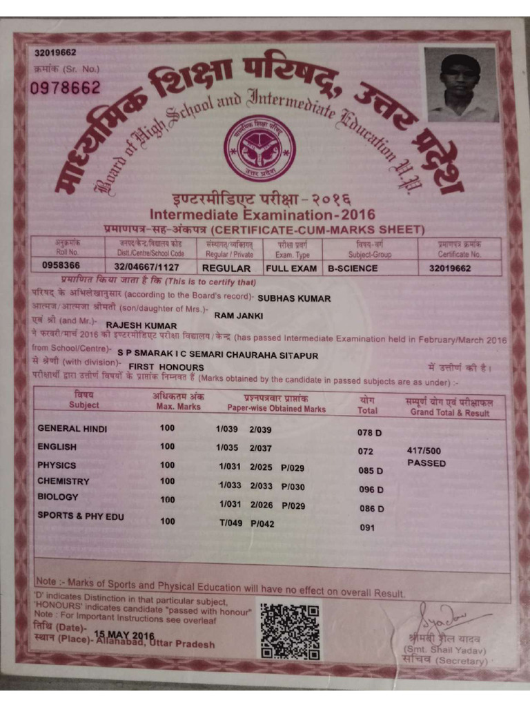 Inter Marksheet | PDF