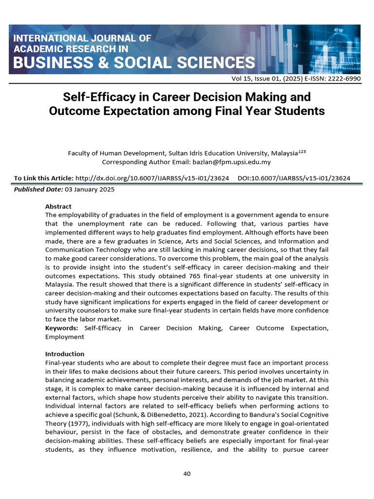 Self-Efficacy in Career Decisions for Students | PDF | Self Efficacy ...