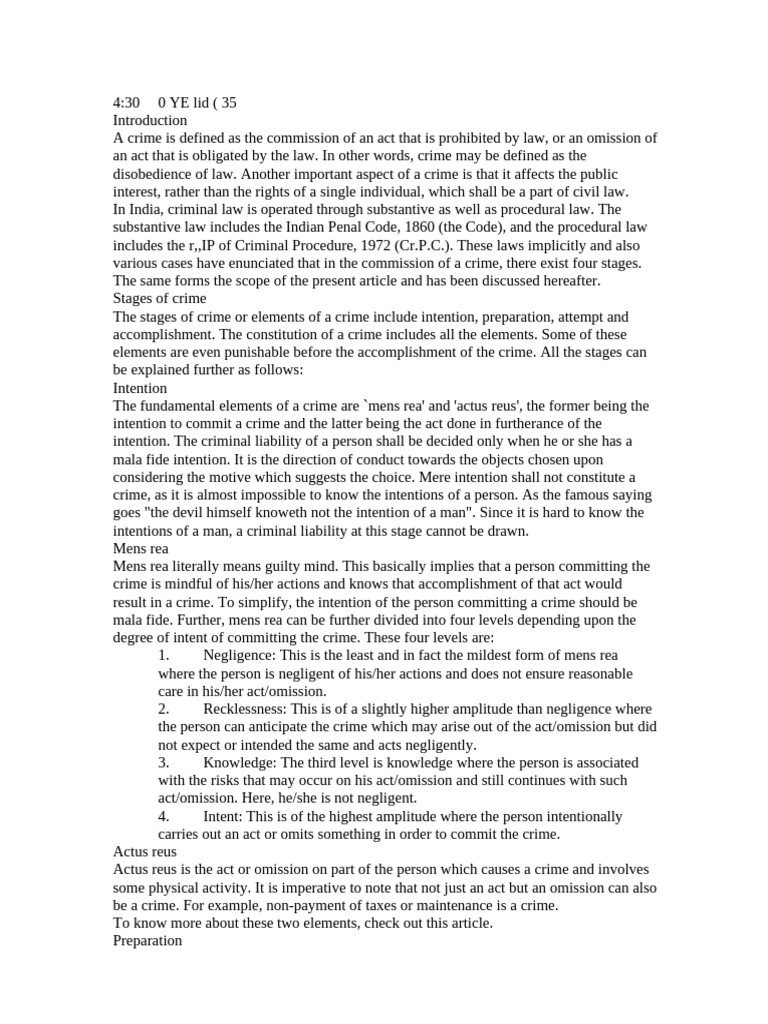 Understanding Crime: Stages and Elements | PDF | Mens Rea | Criminal Law