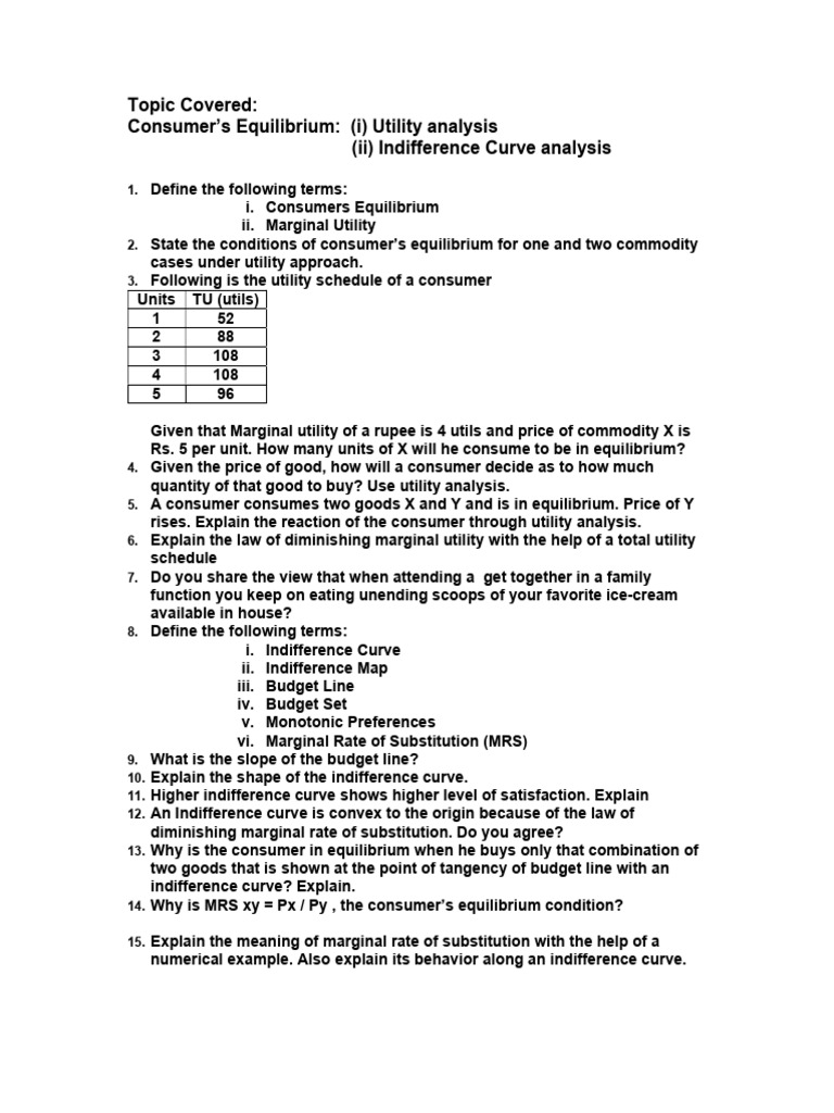 Consumer Equilibrium and Utility Analysis | PDF | Utility | Consumers