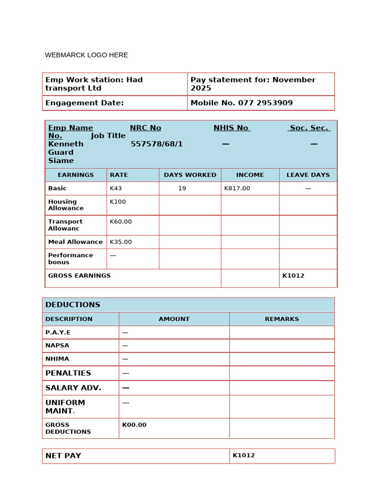 November 2025 Pay Statement Summary | PDF