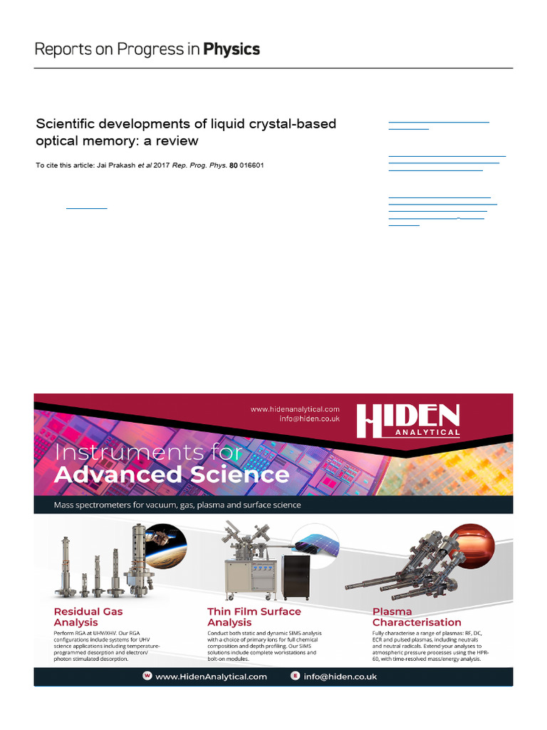 Liquid Crystal Optical Memory Review | PDF | Liquid Crystal | Physical ...