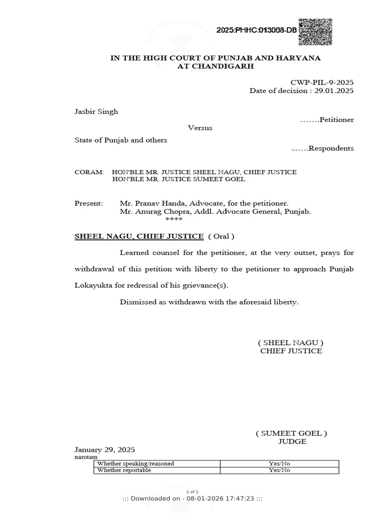 Petition Withdrawal in Punjab High Court | PDF