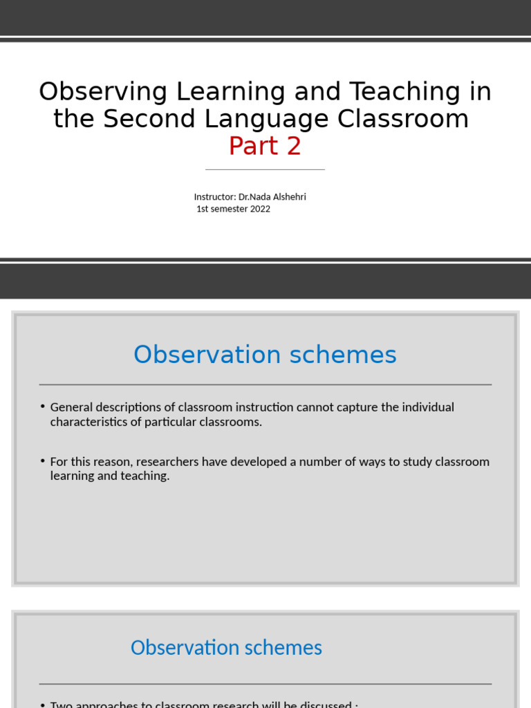 Classroom Observation in Language Teaching | PDF | Second Language ...