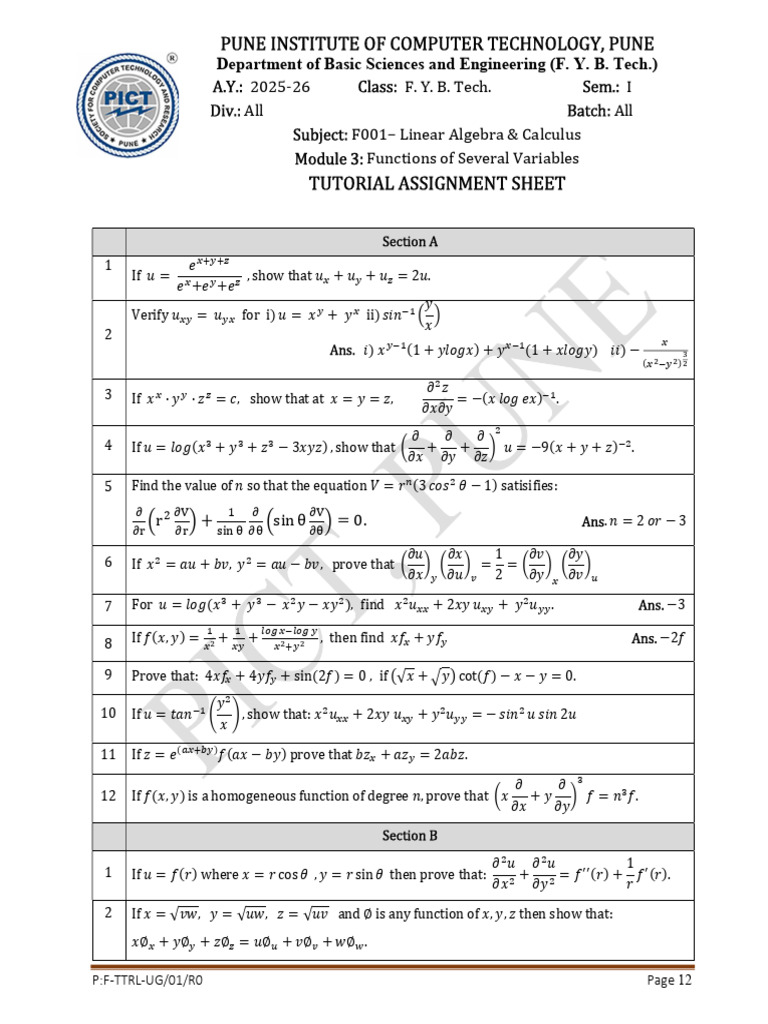 Functions of Several Variables Assignment | PDF | Algebra | Mathematics