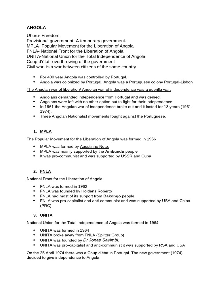Angola Source-Based Notes | PDF | Unita | Angola