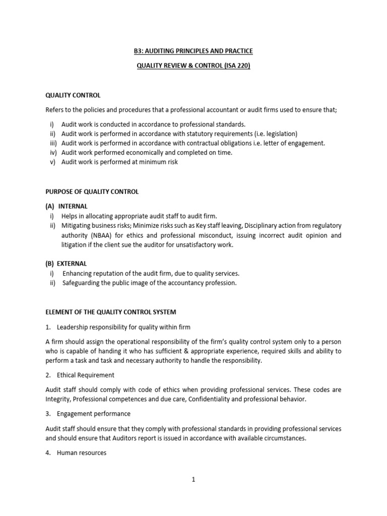 Lecture 9 - IsA 220, 260 & 265- Quality Review | PDF | Audit | Internal ...