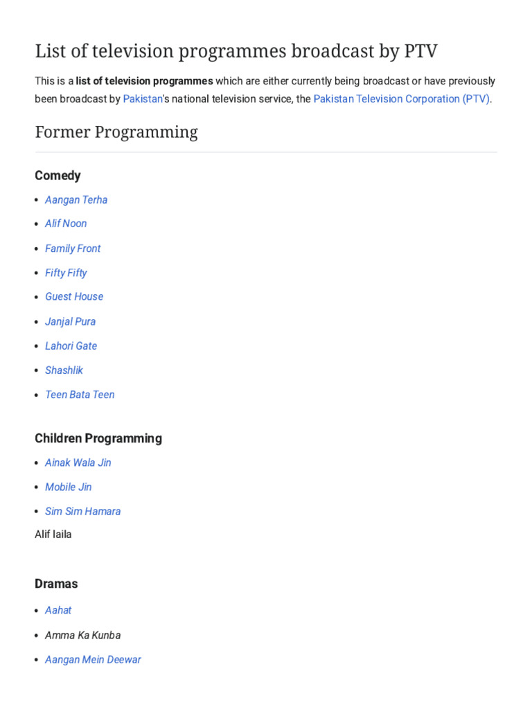 PTV Broadcast Programs List | PDF