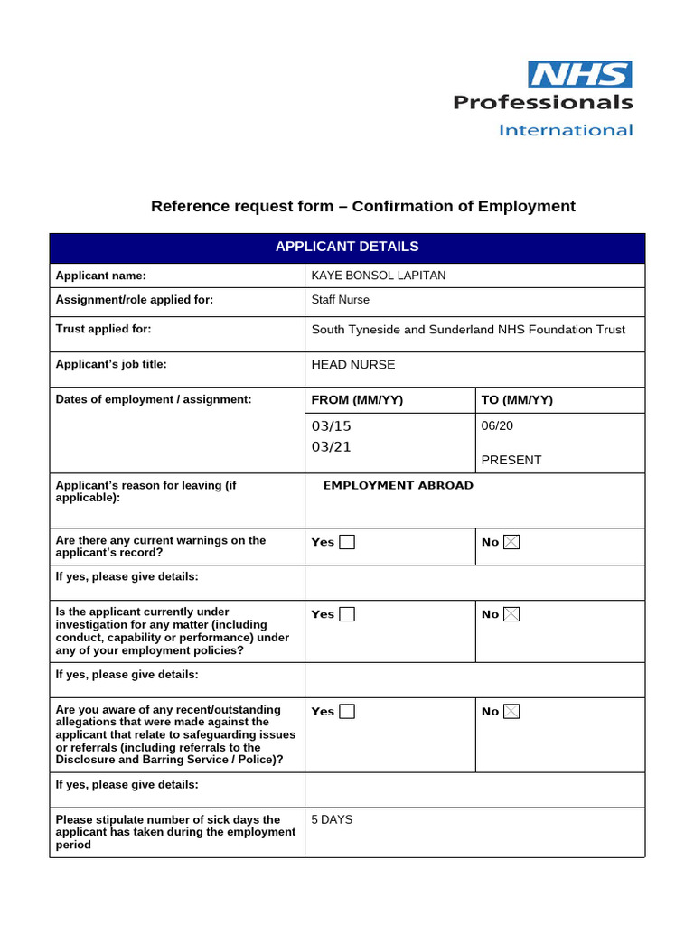 Employment Reference Request Form | PDF | Justice | Crime & Violence