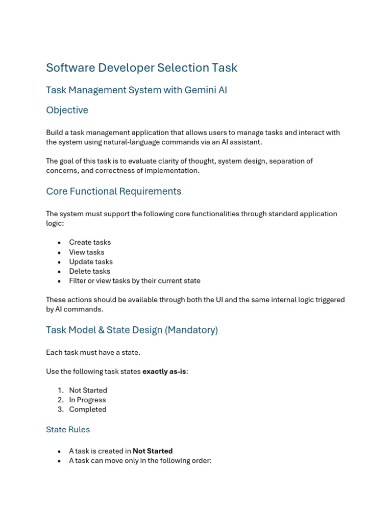 Software Developer Selection Task January 2026 | PDF | Artificial ...
