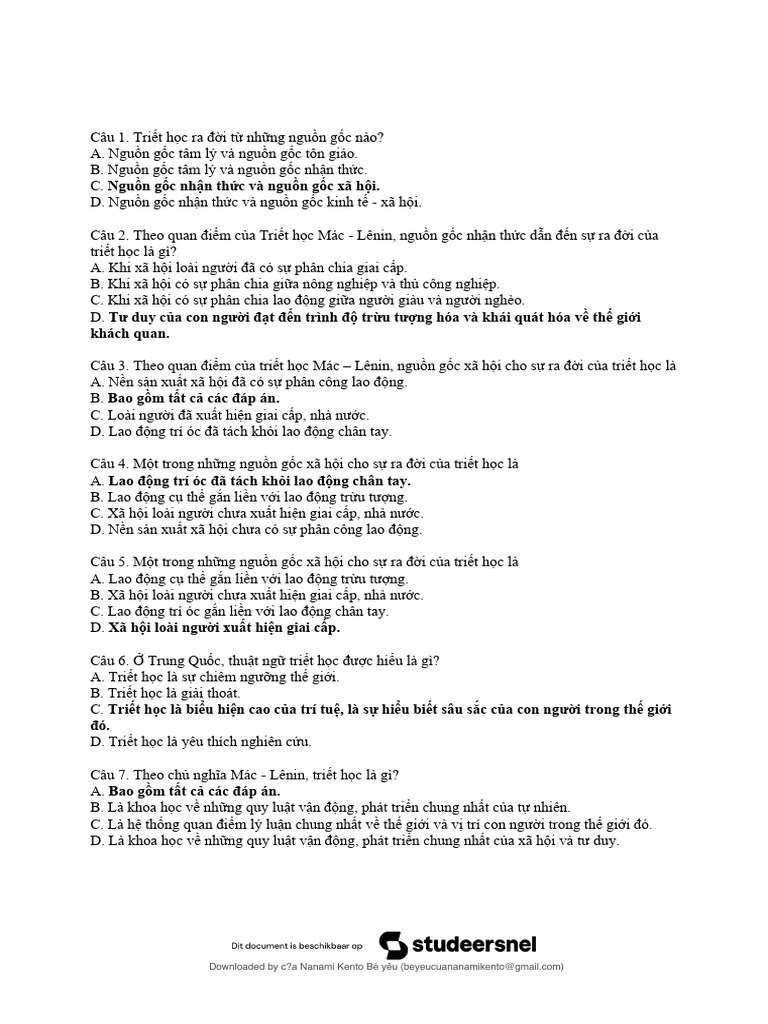 Tai Lieu Triet Hoc Mac Lenin Dap An 300 Cau Trac Nghiem - PDF 2 | PDF