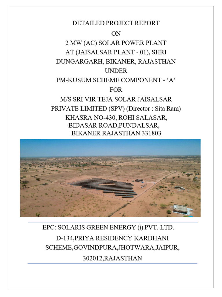 2 MW Solar Power Plant Project Report | PDF | Photovoltaics | Solar Panel