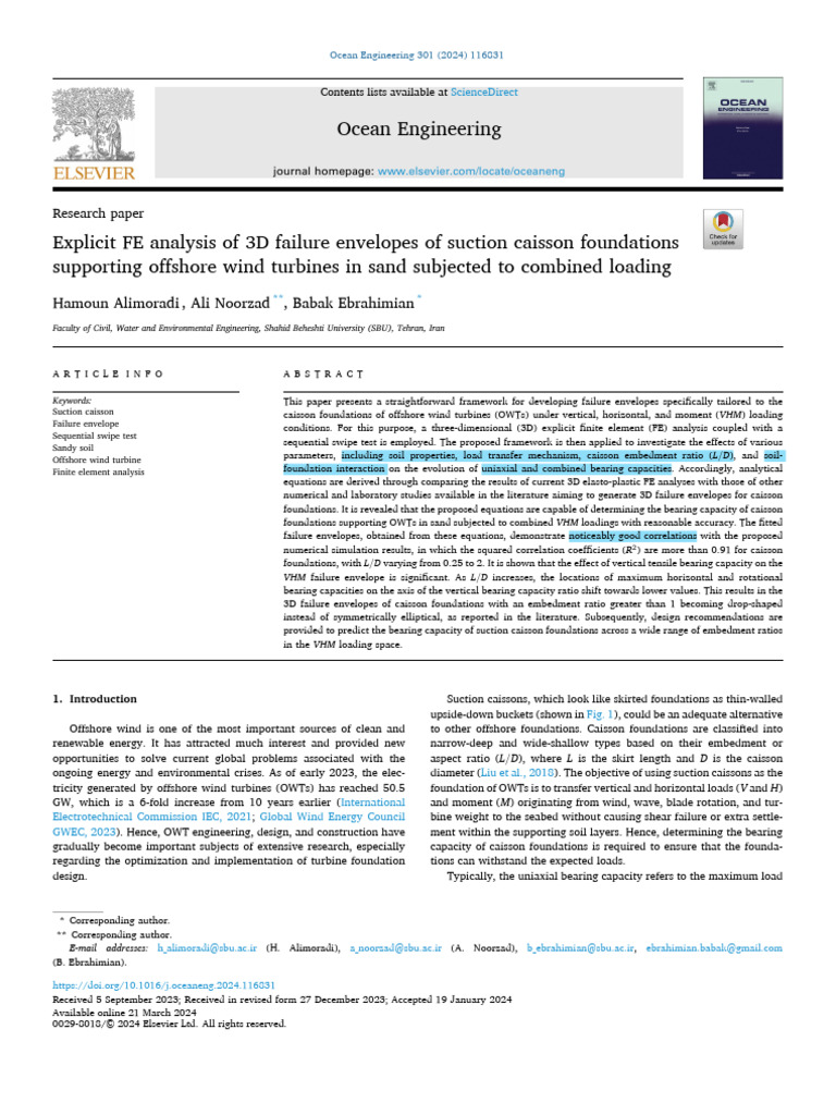 Explicit FE Analysis of 3D Failure Envelopes of Suction Caisson ...