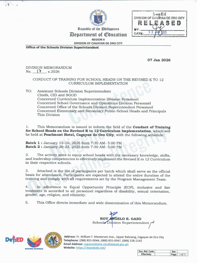 DM17s2026 - Conduct of Training For School Heads On Revised K To 12 ...
