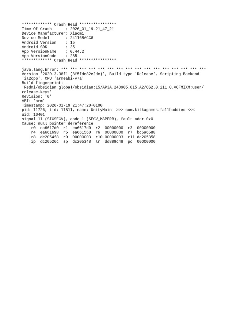 Xiaomi Crash Report for Fall Buddies App | PDF