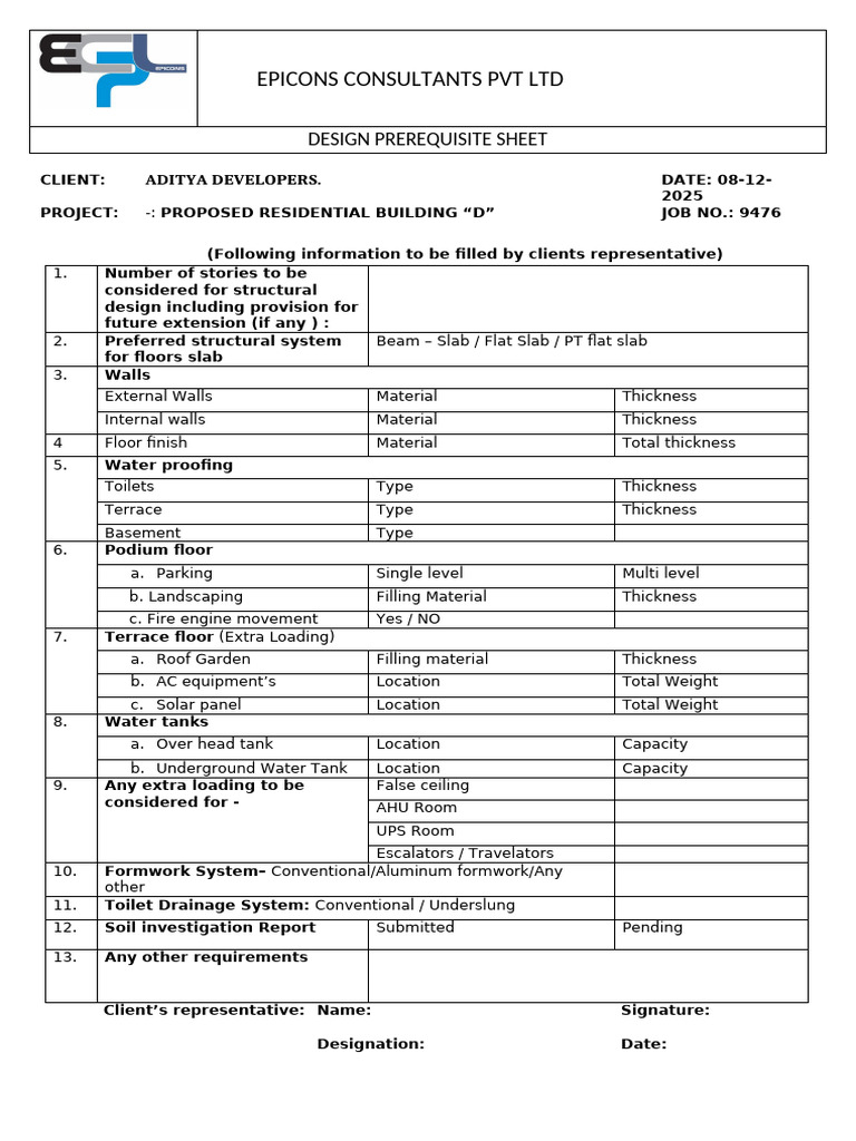 9476 - Design Prerequisite Sheet D BLDG 08-12-2025 | PDF