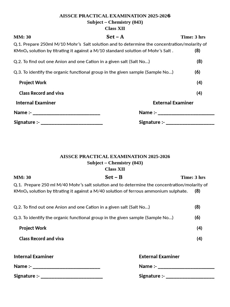 AISSCE Class XII Chemistry Practical Exam | PDF | Salt (Chemistry ...