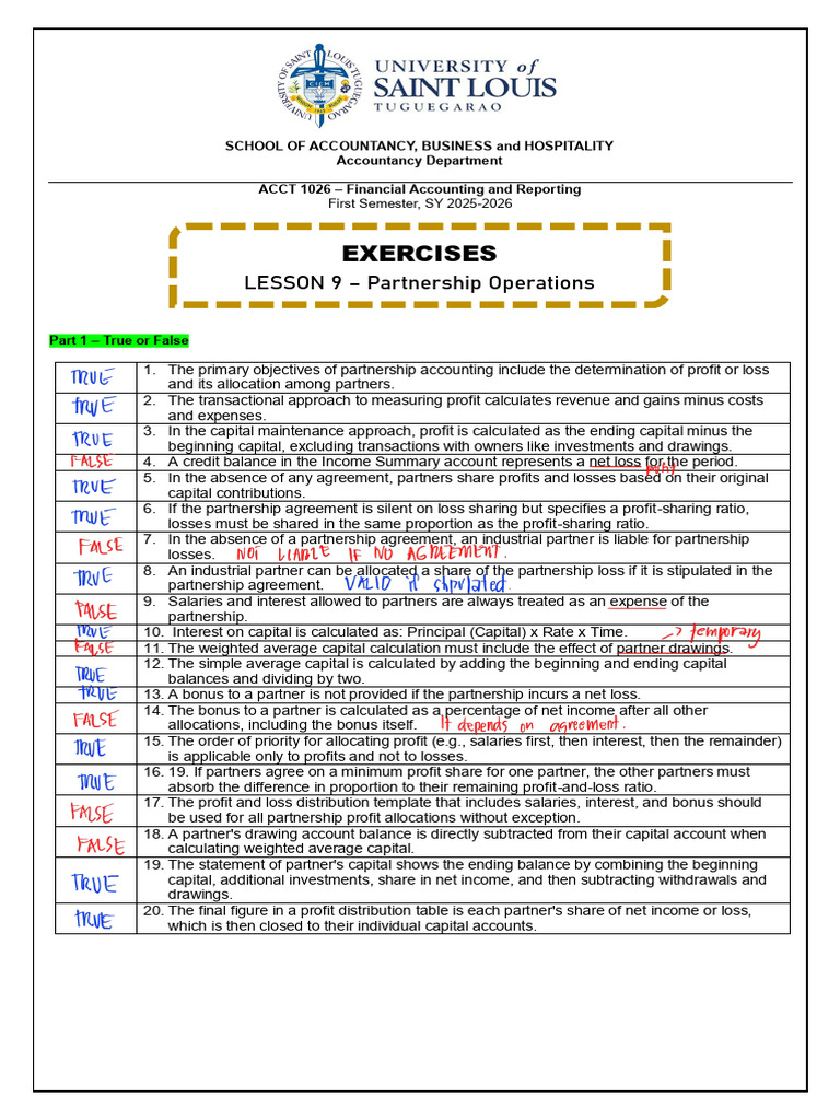 AnsKey Exercises Lesson 9 Partnership Operation 251214 194036 4 | PDF ...