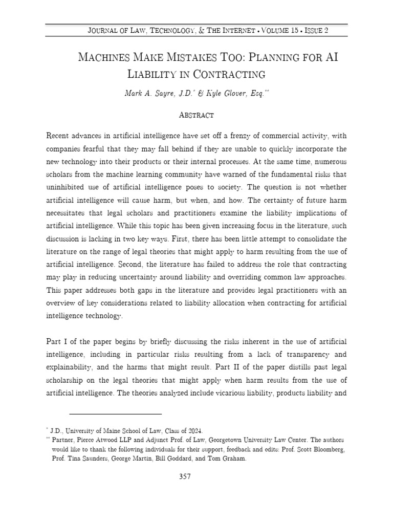 Machines Make Mistakes Too - Planning For AI Liability in Contracting ...