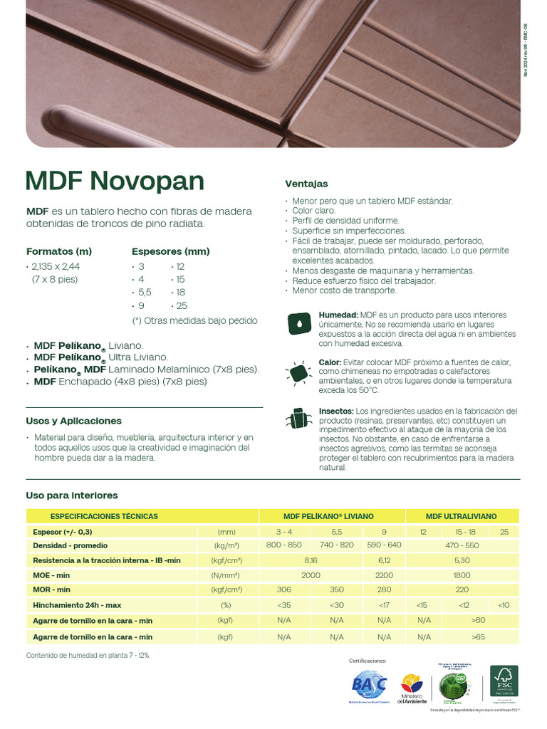 Especificaciones del MDF Pelíkano® | PDF | Madera