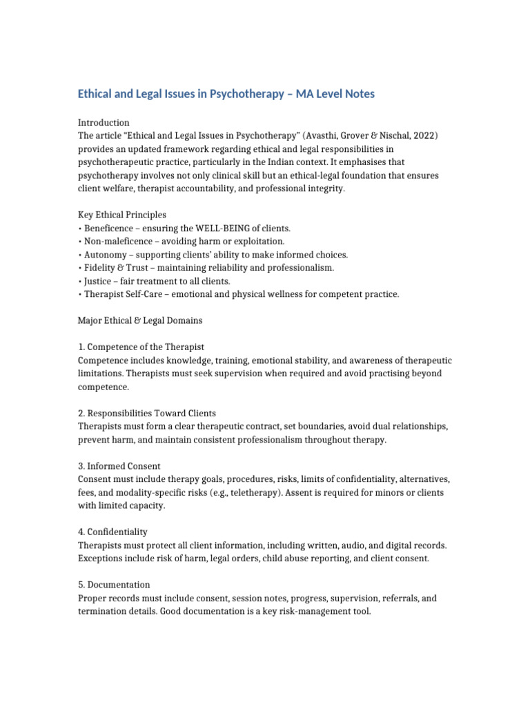 Ethical and Legal Guidelines in Psychotherapy | PDF | Psychotherapy ...